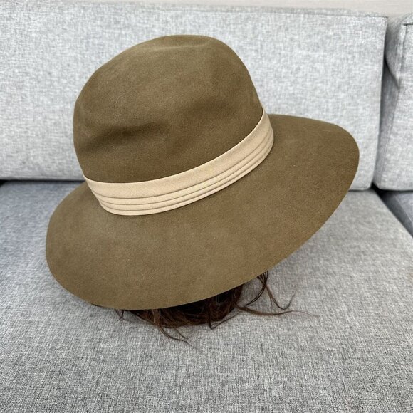 Madcaps Fedora Hat Genuine Fur Tan Olive Ribbon Band Vintage main image 5